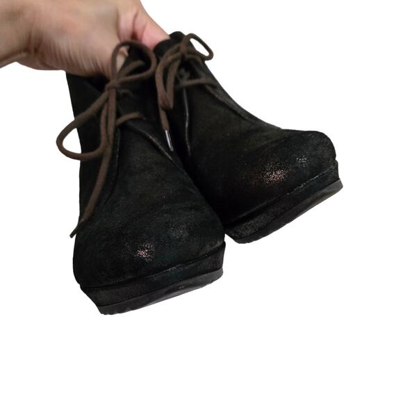 Paul Green Suede Black Bronze Platform Lace-Up Ankle Booties 8 Metallic Almond - Picture 9 of 12